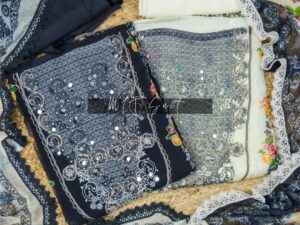 Organza Black & White Pakistani Digital print Mirror Work