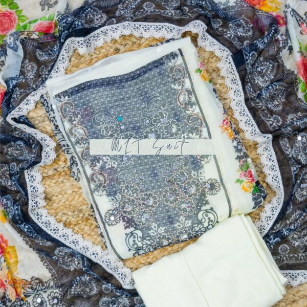 Organza Black & White Pakistani Digital print Mirror Work