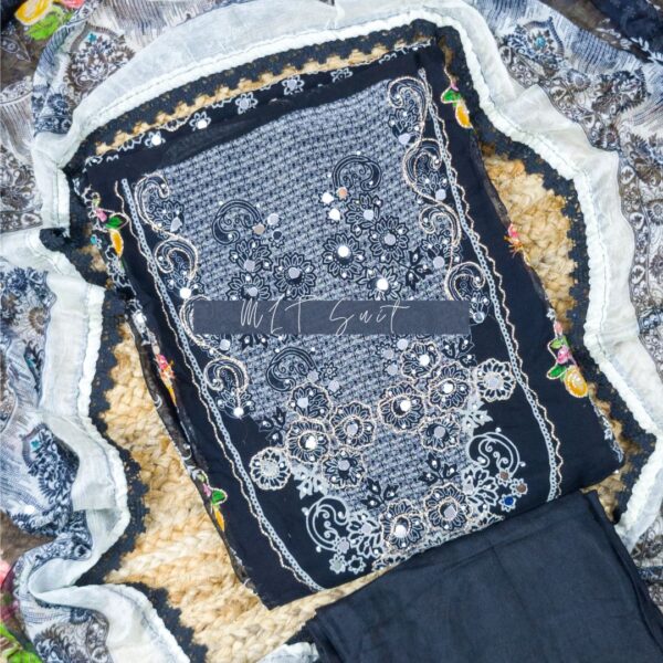 Organza Black & White Pakistani Digital print Mirror Work