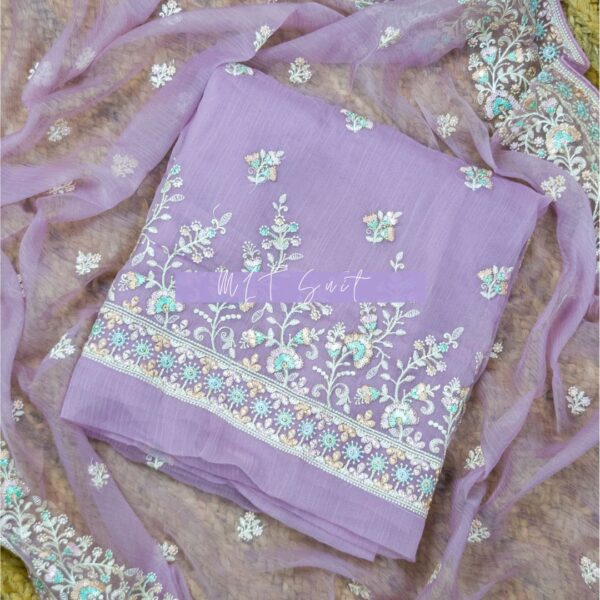 Wrinkle Chiffon Bottom shantoon Dupatta Thread Work