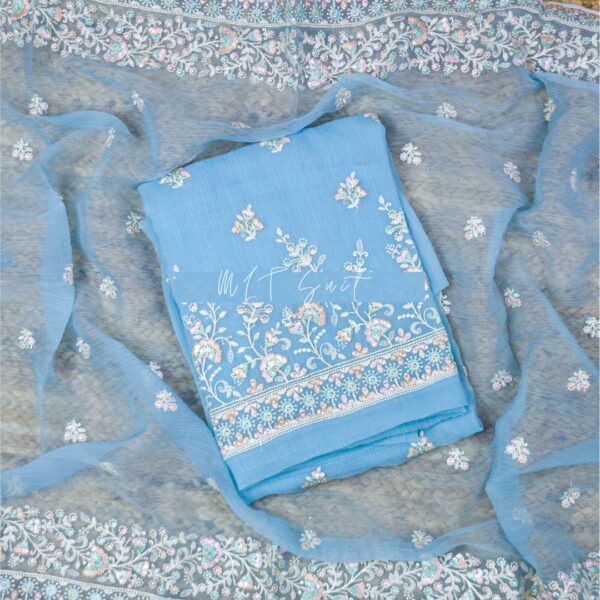 Wrinkle Chiffon Bottom shantoon Dupatta Thread Work