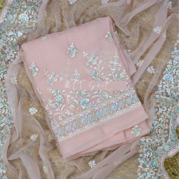 Wrinkle Chiffon Bottom shantoon Dupatta Thread Work