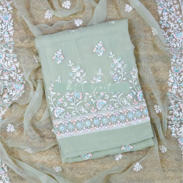 Wrinkle Chiffon Bottom shantoon Dupatta Thread Work